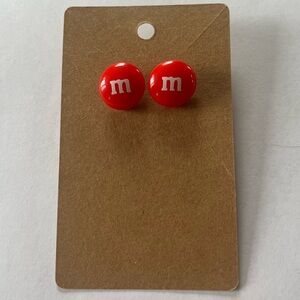 2/$15- Red M&M Stud Earrings Handmade